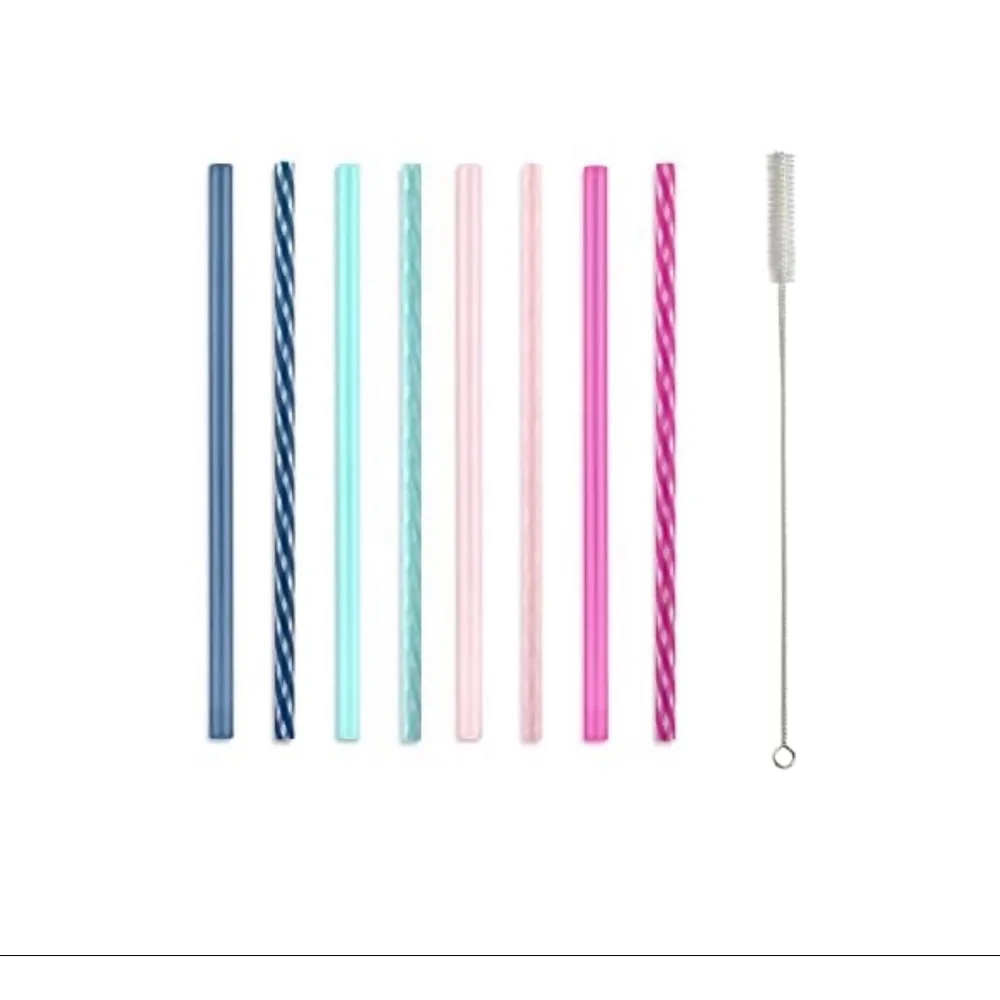 NEW Ello Reusable Plastic Straws with Cleaning Brush, One Size, Blue & Pink